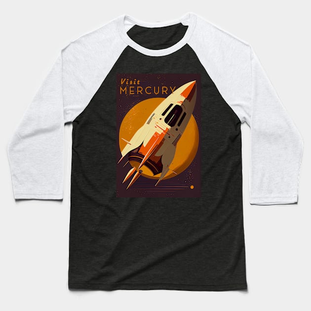 Mercury Adventure Vintage Travel Poster Baseball T-Shirt by GreenMary Design